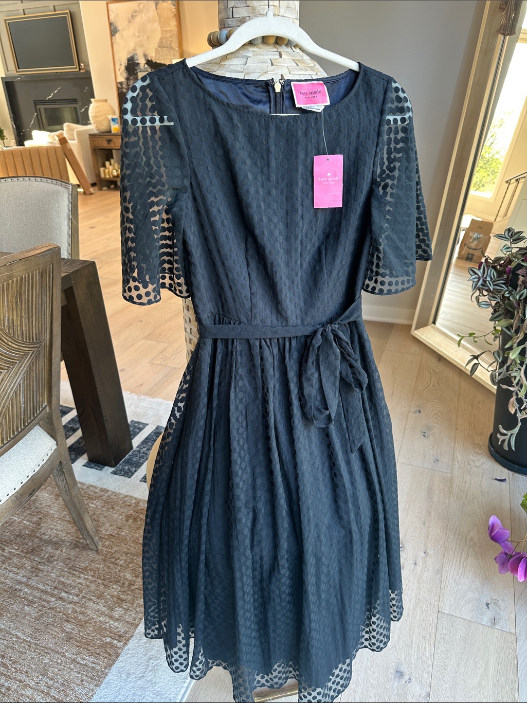 Kate Spade Black Dot-Overlay Fit-And-Flare Midi Dress